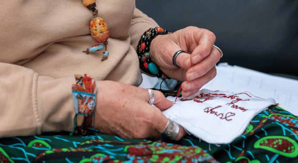 Threads of Freedom - at The Spring 2025 - zoom in on stitching